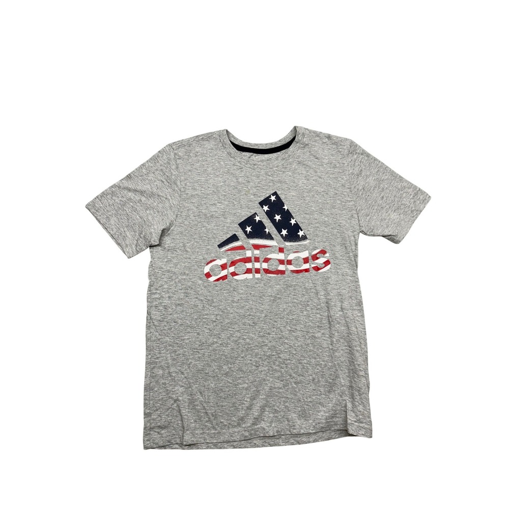 Kids Adidas Gray Short Sleeve T Shirt American Flag Logo Size M